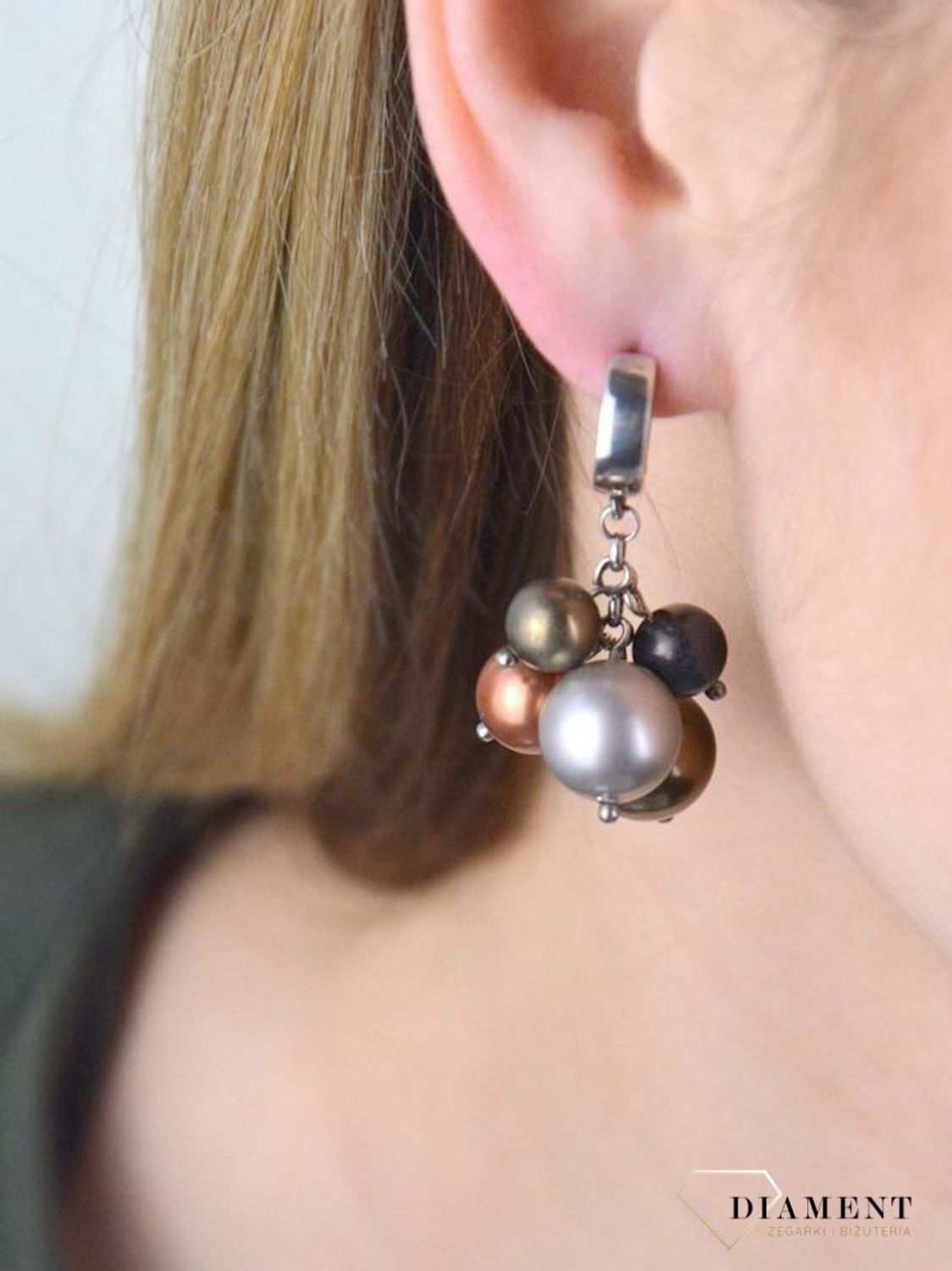 Kolczyki wiszące srebrne kolorowe perły Swarovski Elements KWM 5810 Swarovski JESIEŃ.jpg